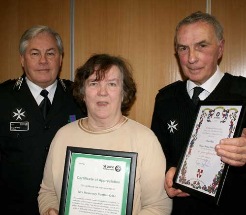 Surrey St John Ambulance Commander Hugh Riley with Pat Bolger and Rose Stretton.