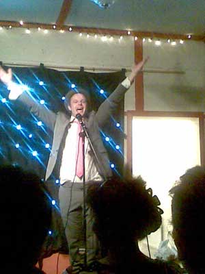 Comedian Andrew Clover performing at the Whyteleafe Tavern last Friday.