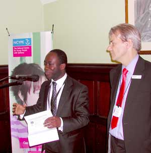  Sam Gyimah speaking at the reception with David Ford, the Chief Executive of the NCYPE. 