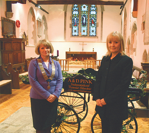 Diane Pink and Jenny Gibbs of Pinks Independent Funeral Directors, at All Saints Church in Warlingham.