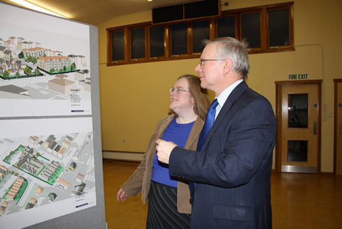 Local Tandridge District Councillors, Jill Caudle and Michael Cooper, discuss Scheme 2 at the Beechwood Road exhibition. 