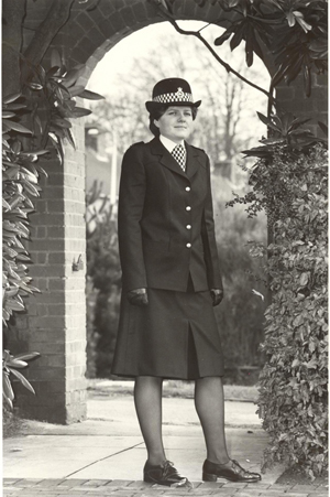 Elaine in 1986, modelling the new uniform for female police officers. 