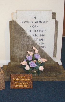 One of the memorials on display in the showroom, showing 'before' and 'after' the renovation process.