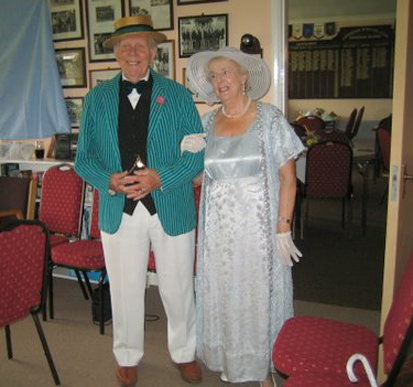 Caterham Bowling Club members Helen Oates and John Adam in Edwardian costume. Caterham Bowling Club members Helen Oates and John Adam in Edwardian costume.