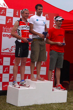 Matt Chapman on the centre of the podium at the Milton Keynes Triathlon last weekend.