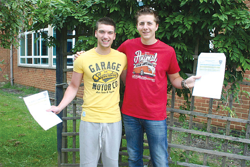 Warlingham School Sixth Form students, Harry Bearman and Jamie Price with their A Level results.