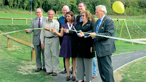 Members of Tandridge District Council at the recent opening, including the Council Leader, Cllr. Gordon Keymer (far left) and TDC Chairman, Cllr. Brian Perkins (far right).