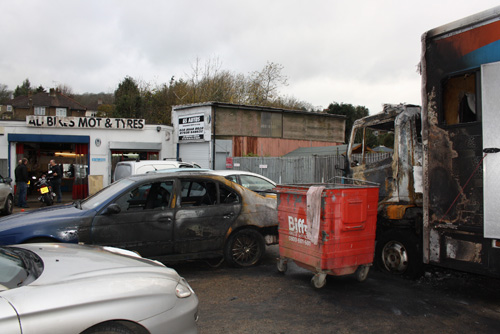 The site of last Sunday's arson attack in Godstone Road. 