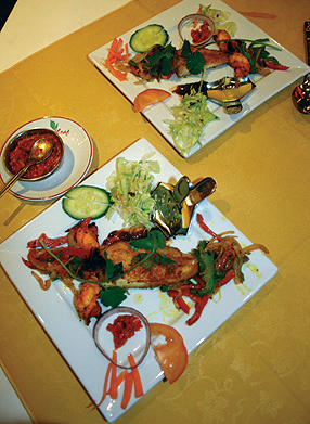 Our amazing starters - King Prawn Grill Suka and Mass Biran.