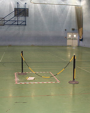 The sports hall at de Stafford showing the unsafe area of the floor.