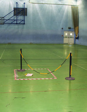 The sports hall at de Stafford showing the unsafe area of the floor