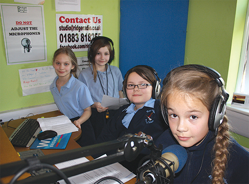 Marden Lodge pupils Catherine Kipper, Molly Beaven, Aoife Crook and Amy Hilden broadcasting live from Ridge Radio.