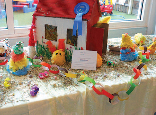 The colourful, Easter-themed table display by the Brownies.