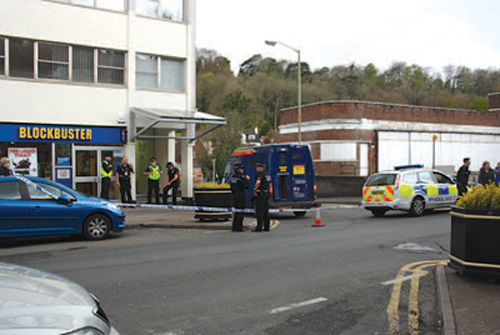 The scene outside Blockbuster in Croydon Road following the armed robbery.