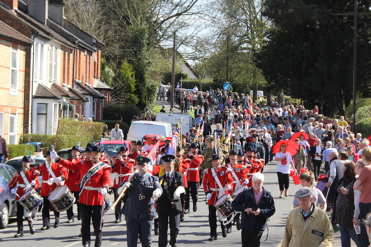 The parade marches down Godstone Road towards The Square.  Photo by Jon Harrison, www.localeventphotos.co.uk