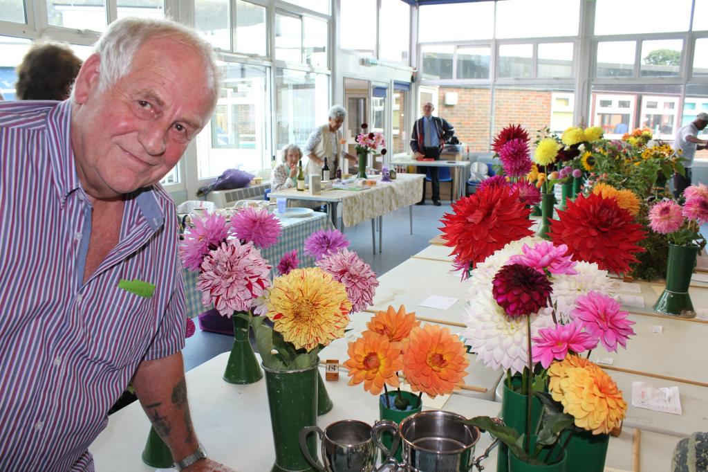 David Williams with his winning dahlias, taken by Richard Pearce